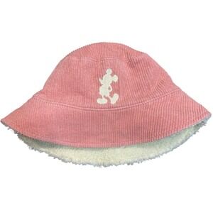 Mickey Mouse Pink Corduroy Sherpa Lined Bucket Hat Adult 57cm Disney